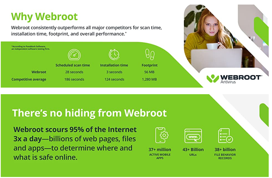  POWERFUL, LIGHTNING-FAST ANTIVIRUS: Protects your computer from viruses and malware through the cloud; Webroot scans faster, uses fewer system resources and safeguards your devices in real-time by identifying and blocking new threats 