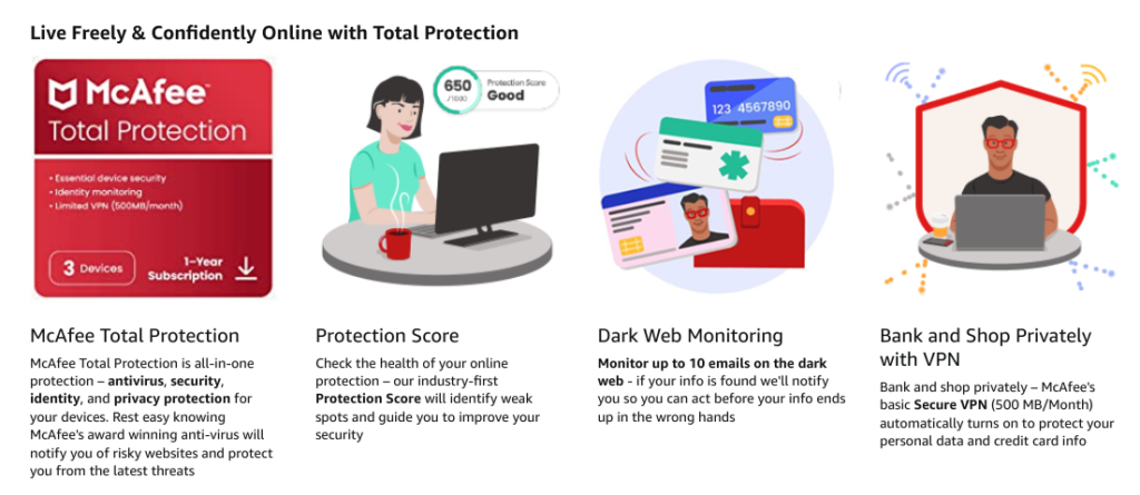  McAfee Total Protection 2023 + New Device Setup | Amazon Exclusive | 5 Device | Antivirus Internet Security Software | VPN, Password Manager, Dark Web Monitoring | 1 Year Subscription | Download Code 